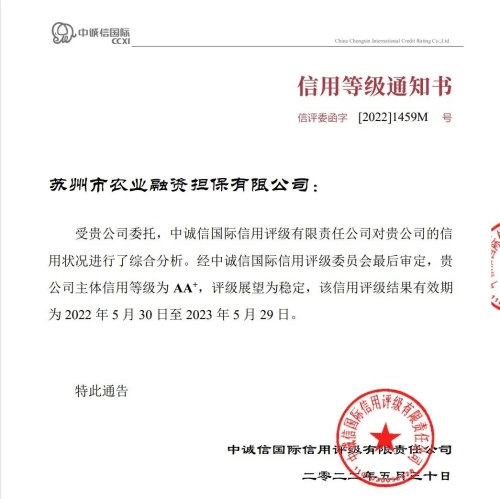 双喜临门 农业担保再获头部评级，再担保业务迈上新台阶